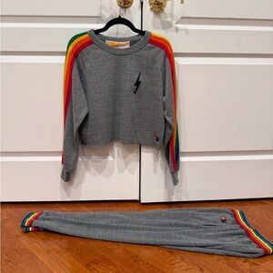 Women’s Aviator Nation Gray Set with Rainbow NEW Condition S top XS bottoms